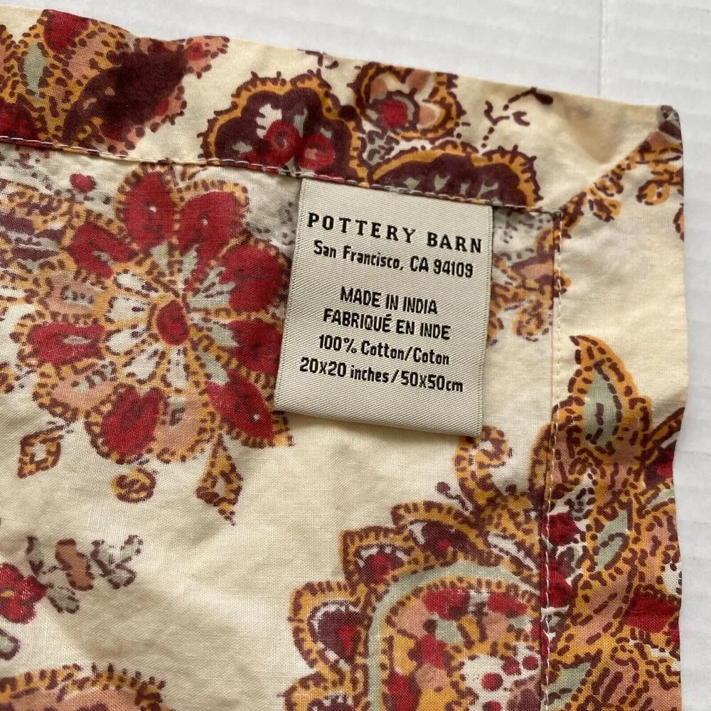 Pottery Barn Napkins Table Kitchen Dining Decor Floral Paisley Square Set of 2